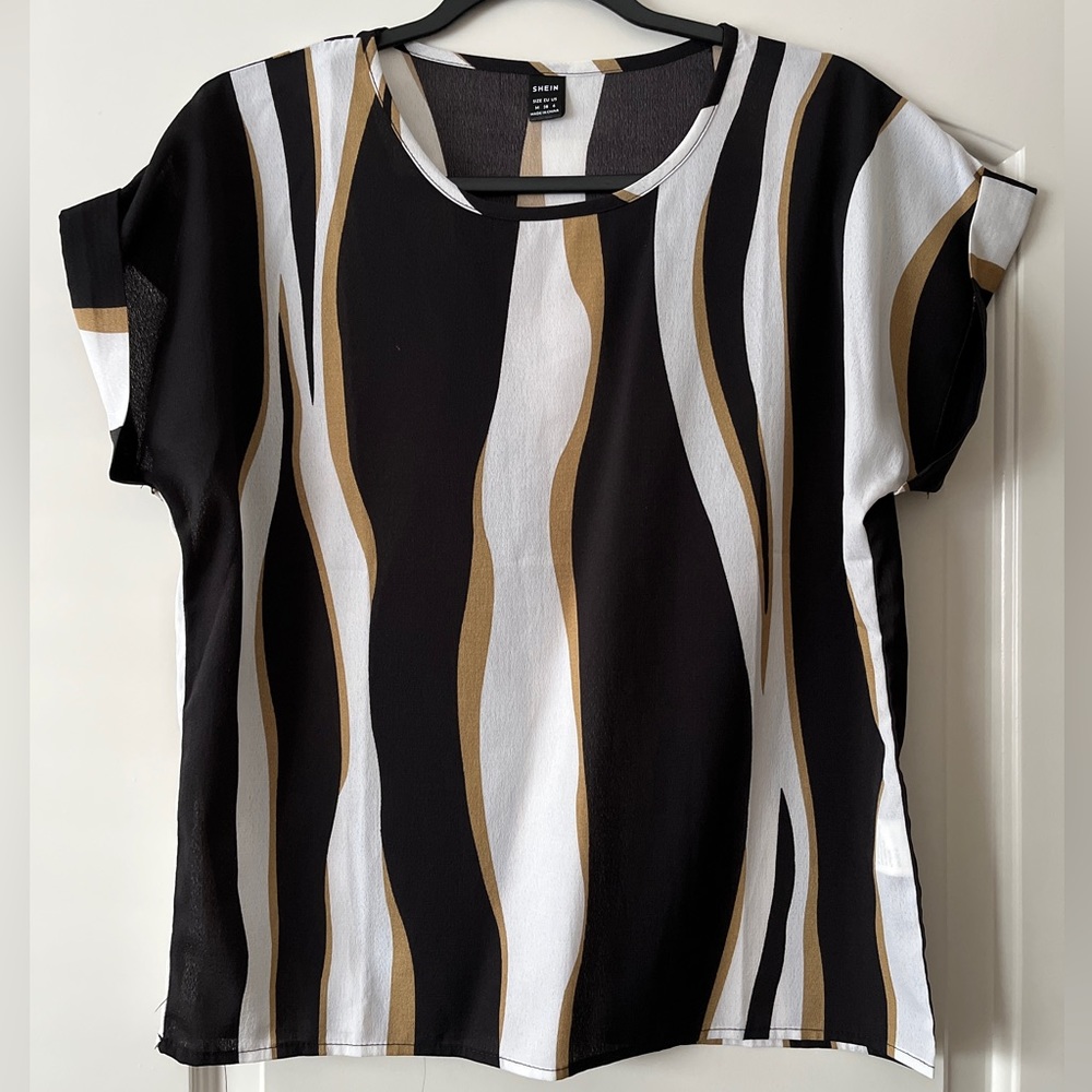 SHEIN Gold Black and White Zebra Print Blouse